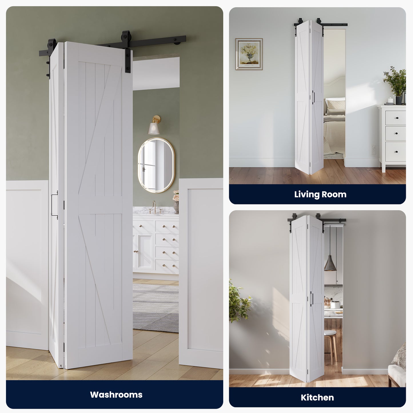 SMARTSTANDARD 28" x 84" Bifold Sliding Barn Door, K Shaped Panel with Sliding Hardware Kit Set, Finished Closet Door Slab, 2.67FT Track for 2 Doors, MDF, White