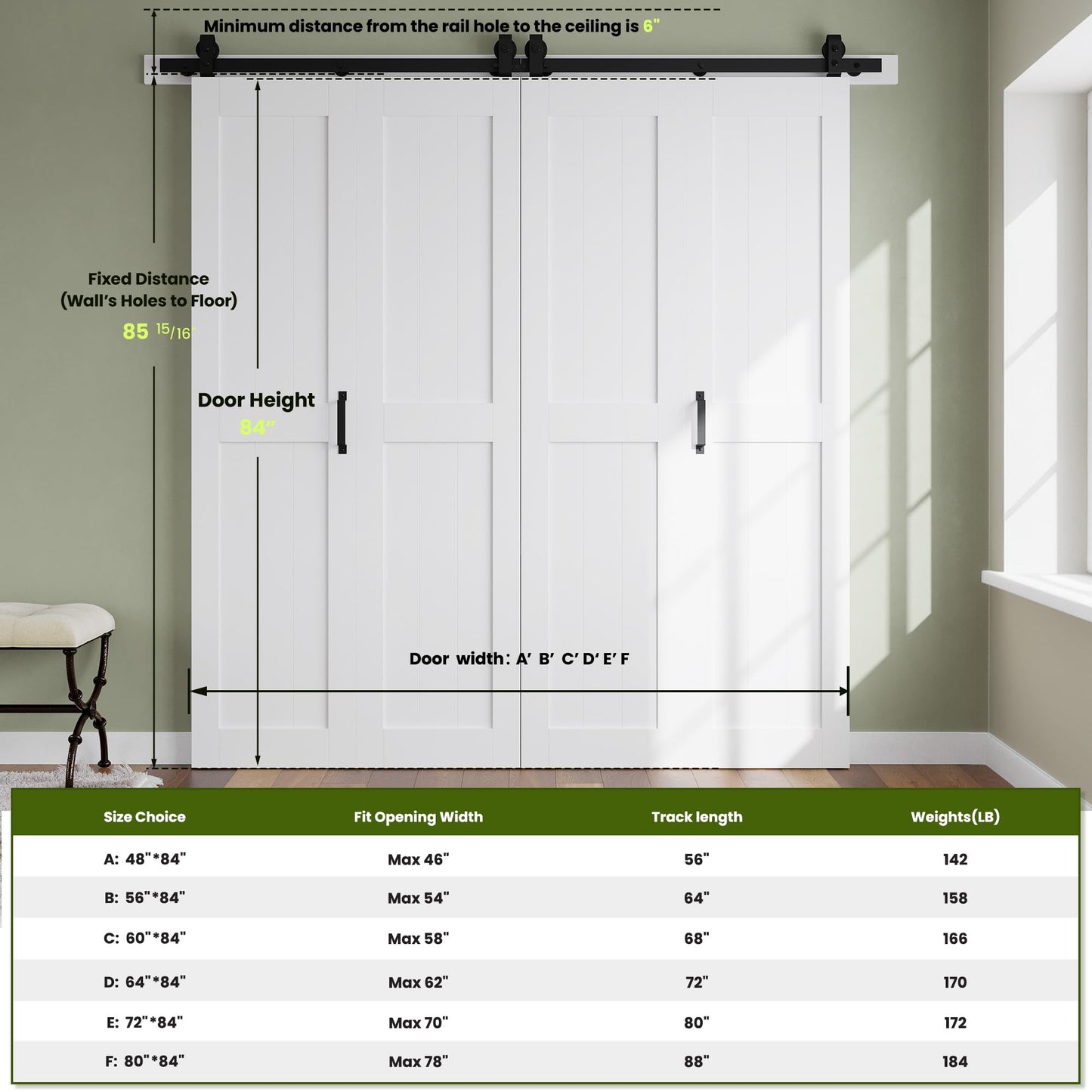 SMARTSTANDARD Bifold Barn Door 56'' x 84'',Bi-Fold Sliding Closet Doors， Hardware Kit Included,64'' Track Kit for 4 Doors,Waterproof &amp; Quiet,Pre-Drilled Holes Easy Assembly,White