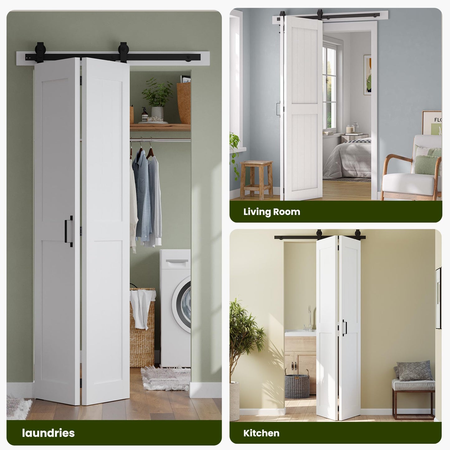 SMARTSTANDARD Bifold Barn Door 56'' x 84'',Bi-Fold Sliding Closet Doors， Hardware Kit Included,64'' Track Kit for 4 Doors,Waterproof &amp; Quiet,Pre-Drilled Holes Easy Assembly,White