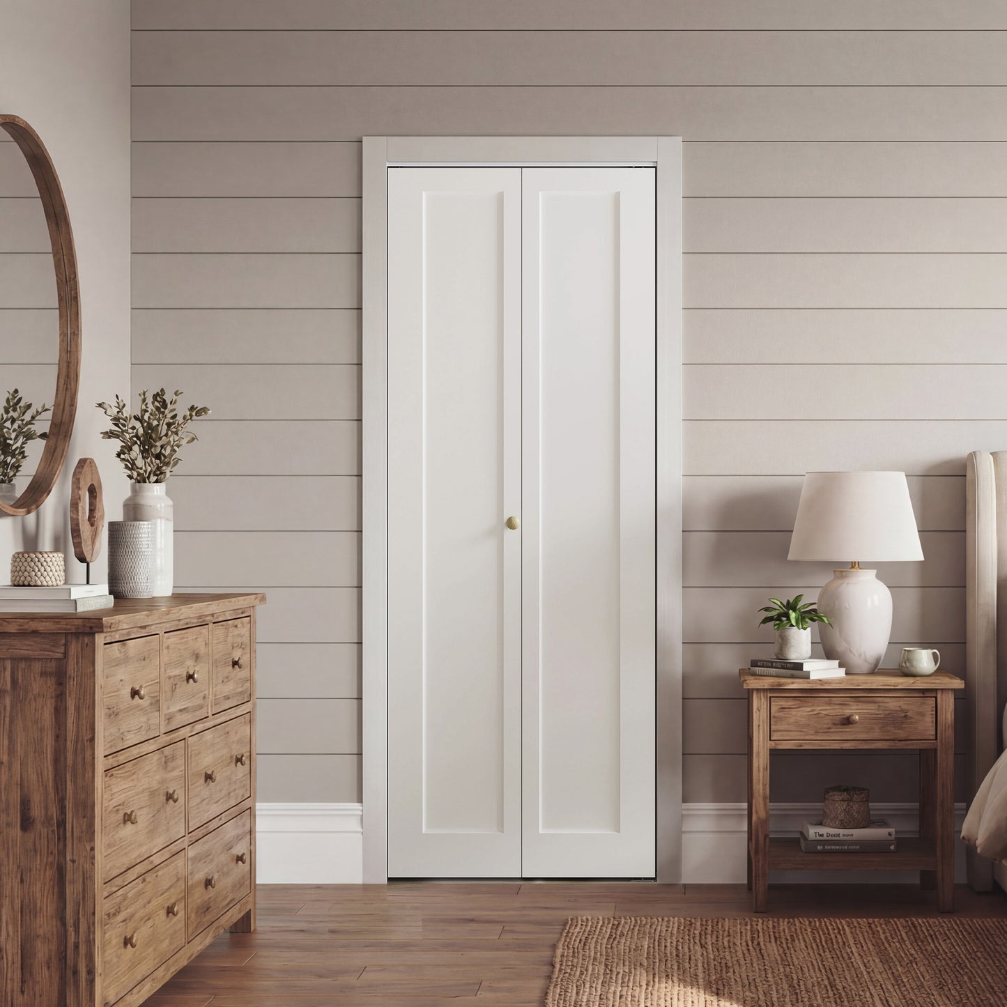 SMARTSTANDARD Bifold Closet Door for 28" x 80" Opening,1-Panel Bi-fold Door | Pre-Assembled Interior Folding Door with Complete Hardware Kit, Paintable Door for Bedroom Closets, Pantry, Laundry