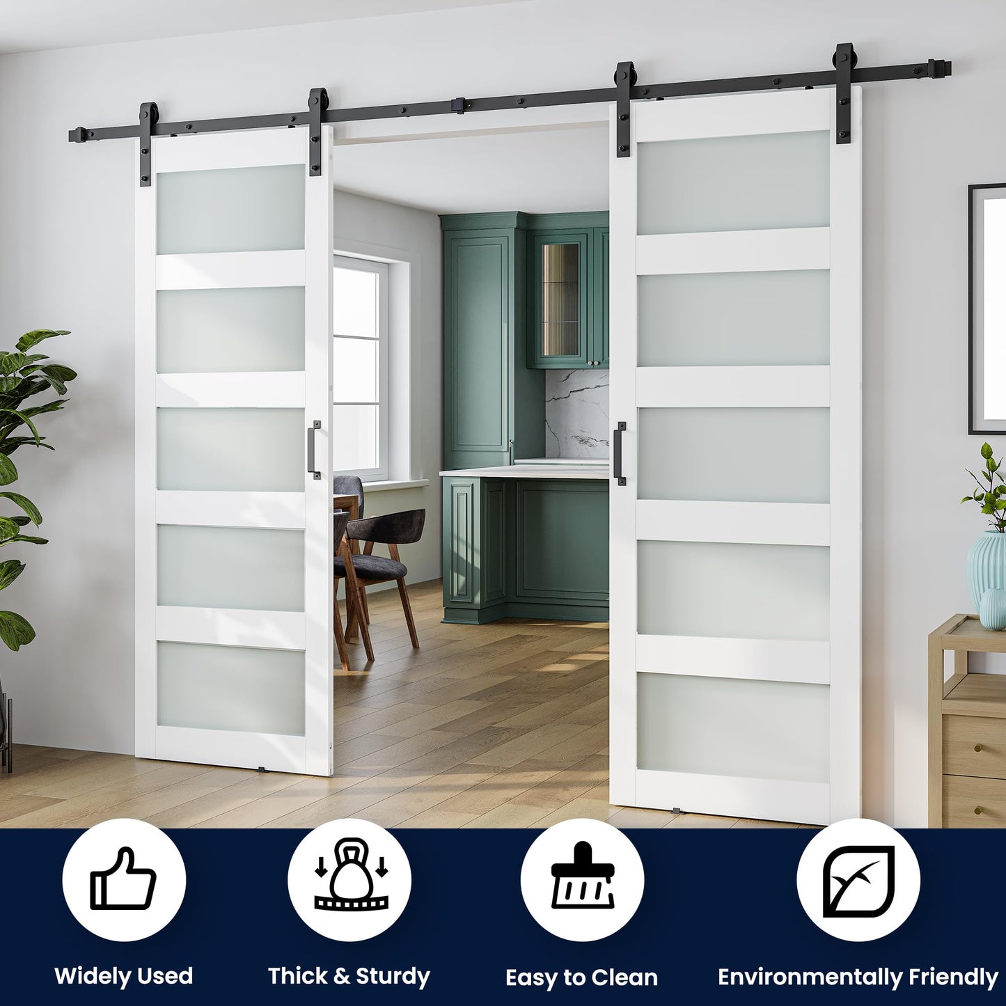 SMARTSTANDARD Double 28×84 Glass Barn Door with Sliding Hardware Kit