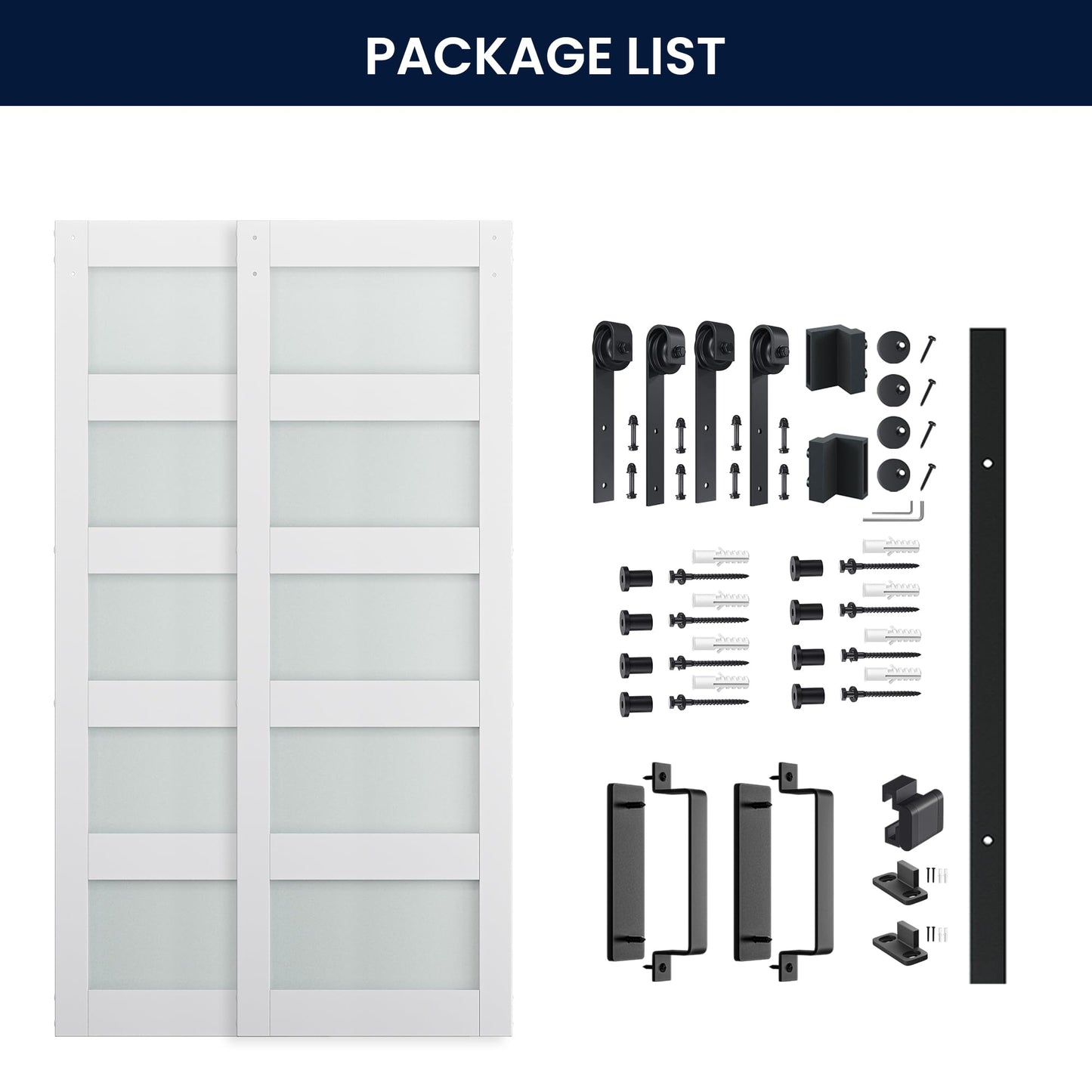 SMARTSTANDARD Double 28×84 Glass Barn Door with Sliding Hardware Kit