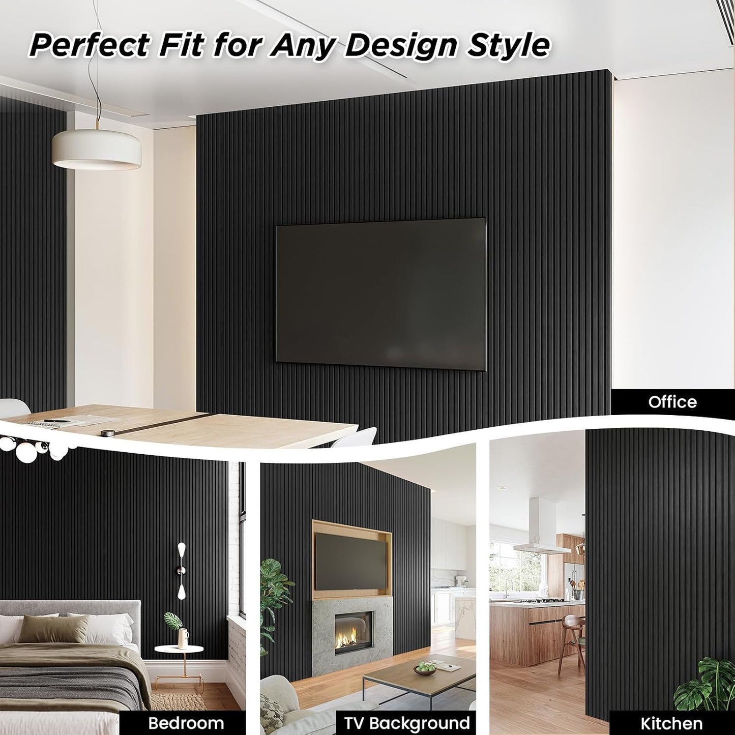 SMARTSTANDARD 4 Pack 106" x 12.6" Wood Slat Wall Panels, Deep Gray | Soundproof Wooden Wall Panels, Acoustic Wood Panels for Wall, 3D Fluted Wood Panels for Interior Wall Decor, Dark Gray
