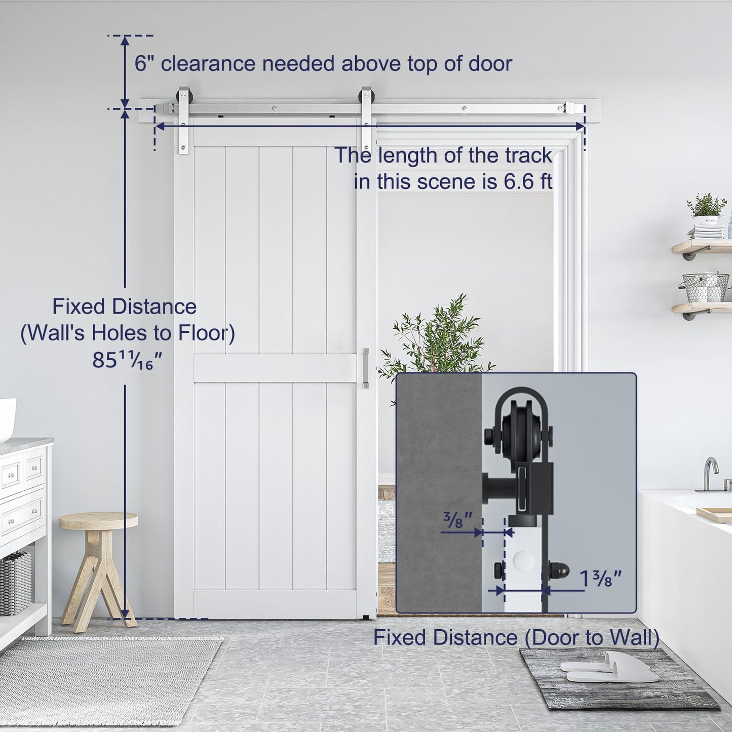 SMARTSTANDARD 34" x 84" White Sliding Barn Door with 6FT Silver Hardware