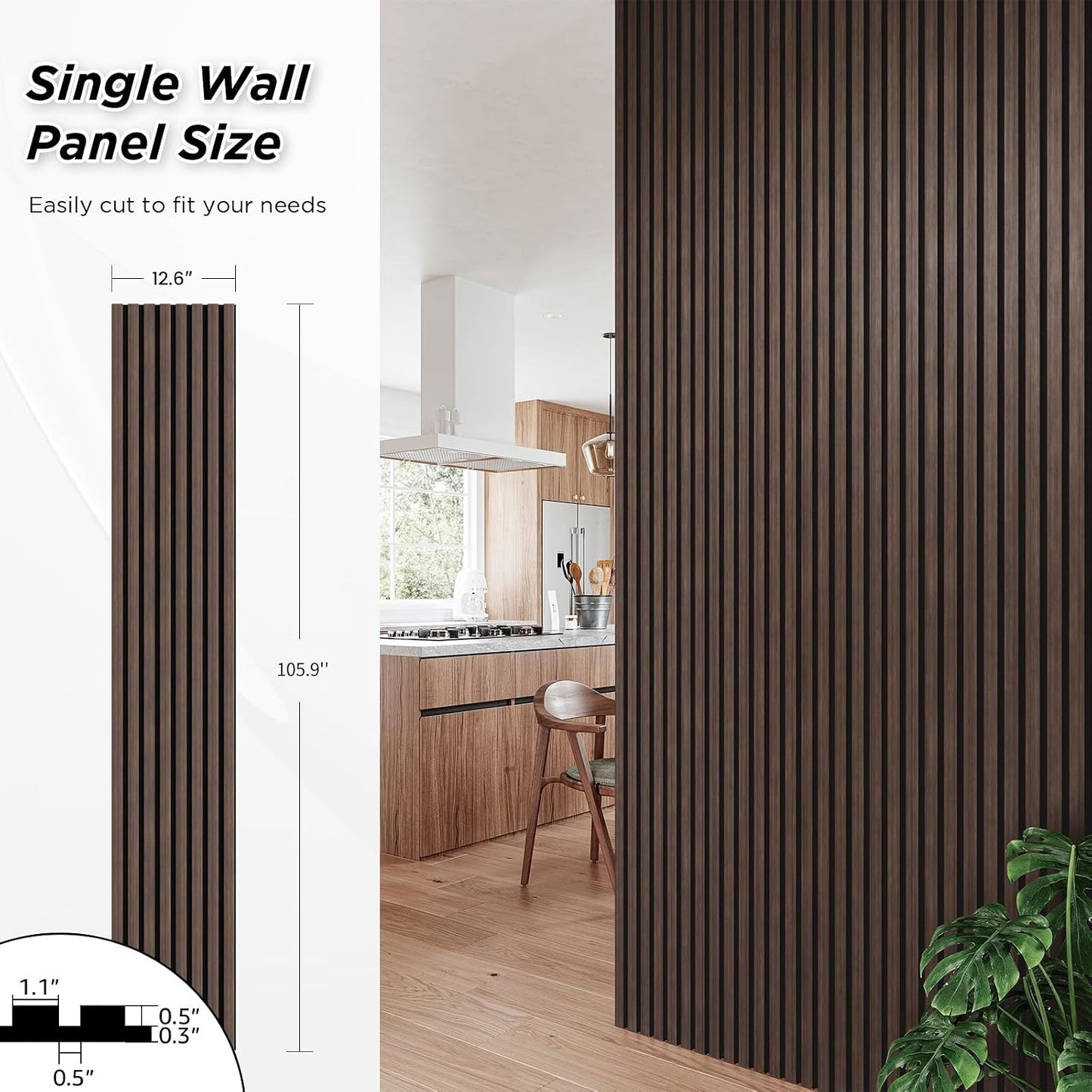 SMARTSTANDARD 4 Pack 105.9" x 12.6" Wood Slat Wall Panels, Dark Walnut | Soundproof Wooden Wall Panels, Acoustic Wood Panels for Wall, 3D Fluted Wood Panels for Interior Wall Decor, Dark Walnut