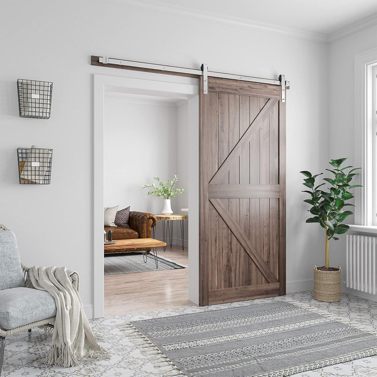 SMARTSTANDARD 6.6 Feet Brushed Nickel Barn Hardware Kit, Fit 36-40" W Door | Heavy Duty Sliding Track-Smoothly and Quietly-Easy to Install, J Shape Hanger
