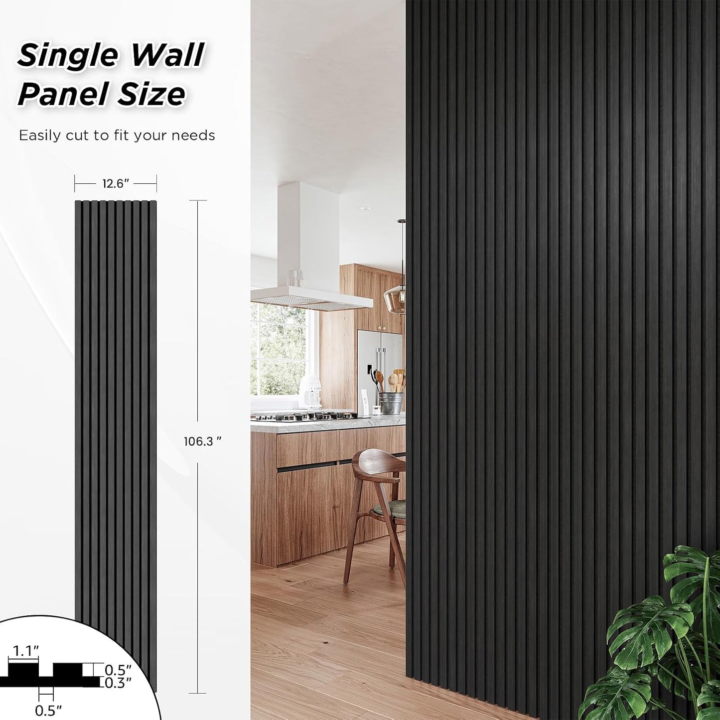 SMARTSTANDARD 4 Pack 106" x 12.6" Wood Slat Wall Panels, Deep Gray | Soundproof Wooden Wall Panels, Acoustic Wood Panels for Wall, 3D Fluted Wood Panels for Interior Wall Decor, Dark Gray