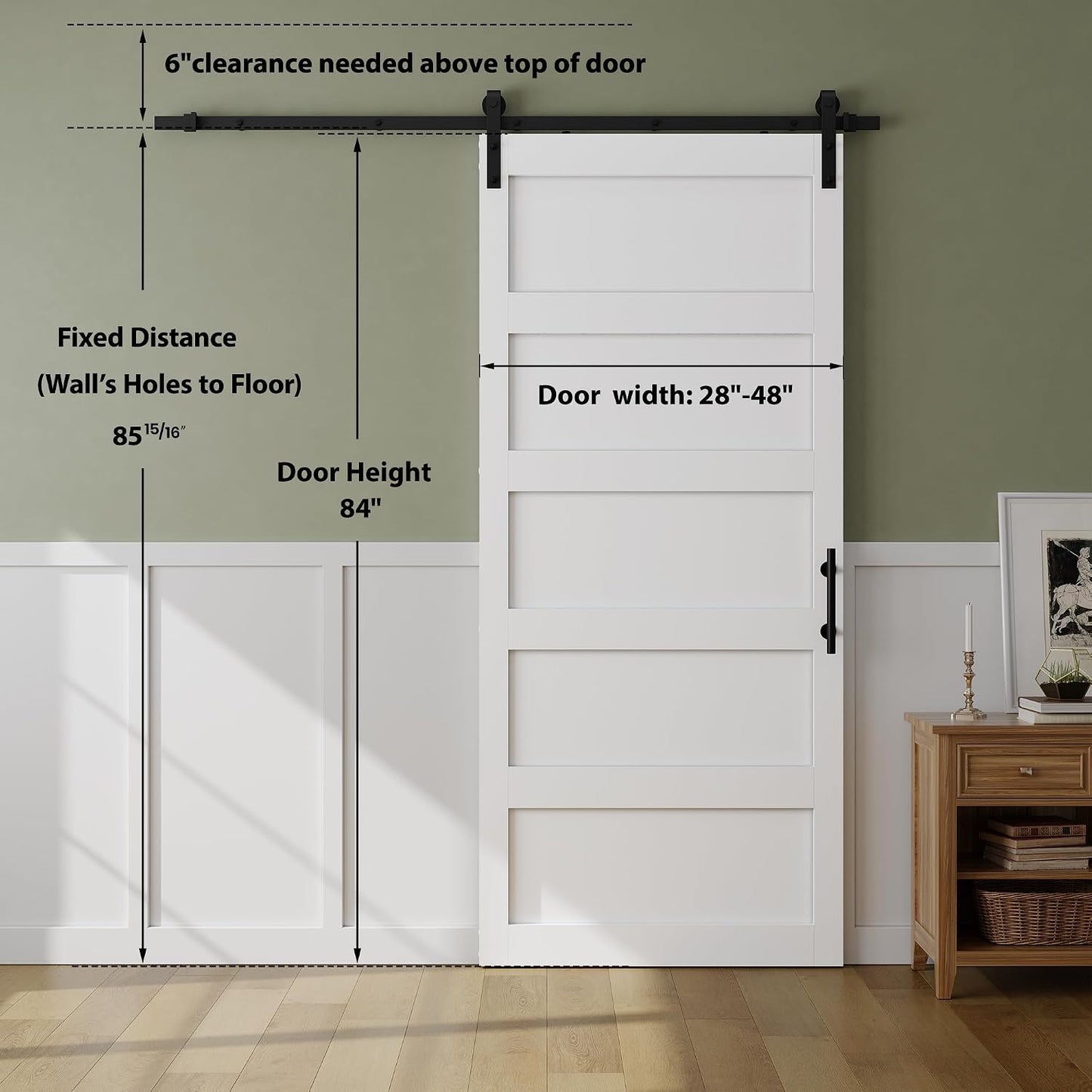 SMARTSTANDARD 40in x 84in Sliding Barn Door with 7FT Hardware Track Kit | Waterproof PVC Surface, Pre-Drilled Holes Easy to Assemble, Solid, MDF, White, 5-Panel