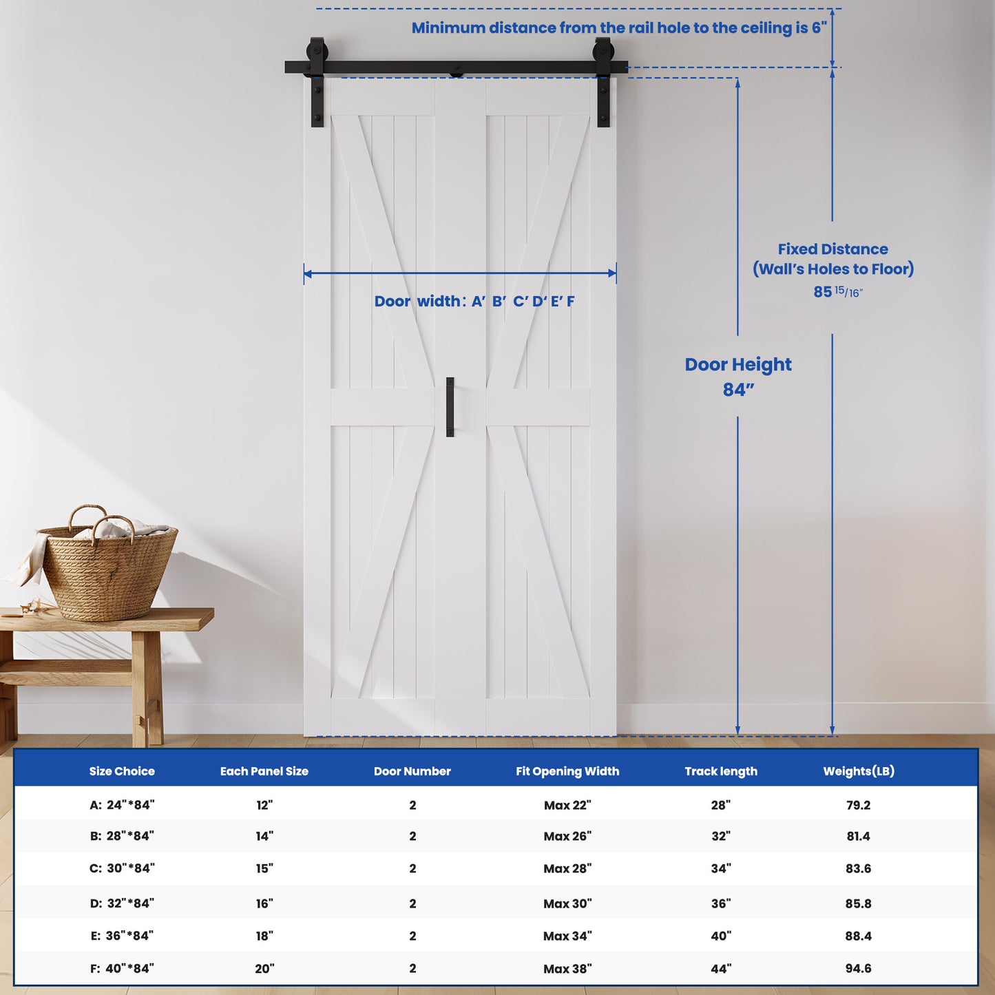 SMARTSTANDARD 28" x 84" Bifold Sliding Barn Door, K Shaped Panel with Sliding Hardware Kit Set, Finished Closet Door Slab, 2.67FT Track for 2 Doors, MDF, White
