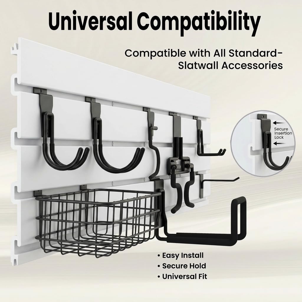 SMARTSTANDARD White Slatwall Panel Set, Wall Organizer for Garden Storage, Wall-Mount Wall Panels, PVC Slat Wall Panel with 31Pcs Garden Storage Accessories, Storage & Organization for Garden Tools