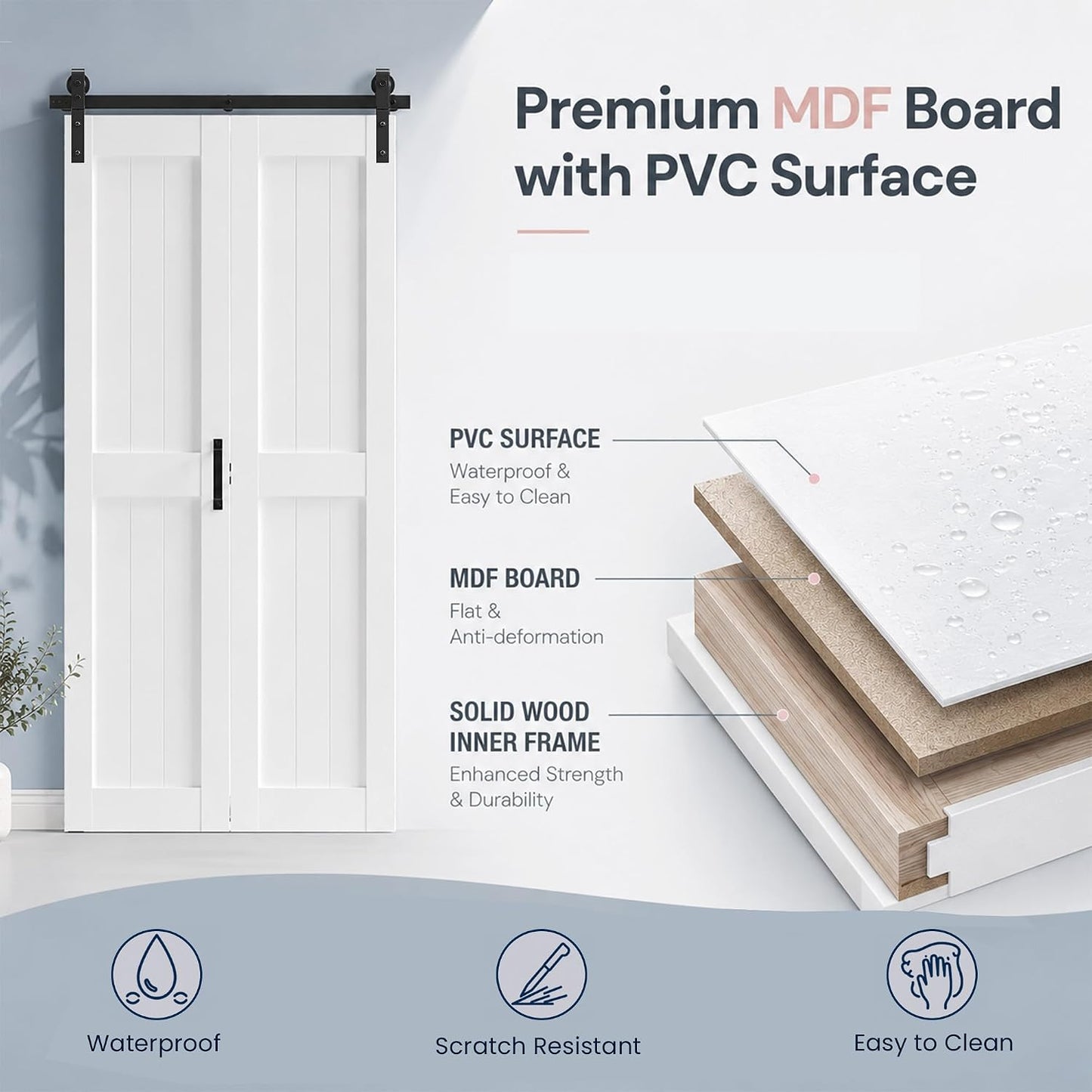 SMARTSTANDARD 32" x 84" H-Shape Bifold Barn Door with Hardware Kits | Double 16" MDF Panels Bi-Fold Closet Doors, Waterproof PVC Surface, Pre-Drilled Folding Doors for Bedroom Pantry