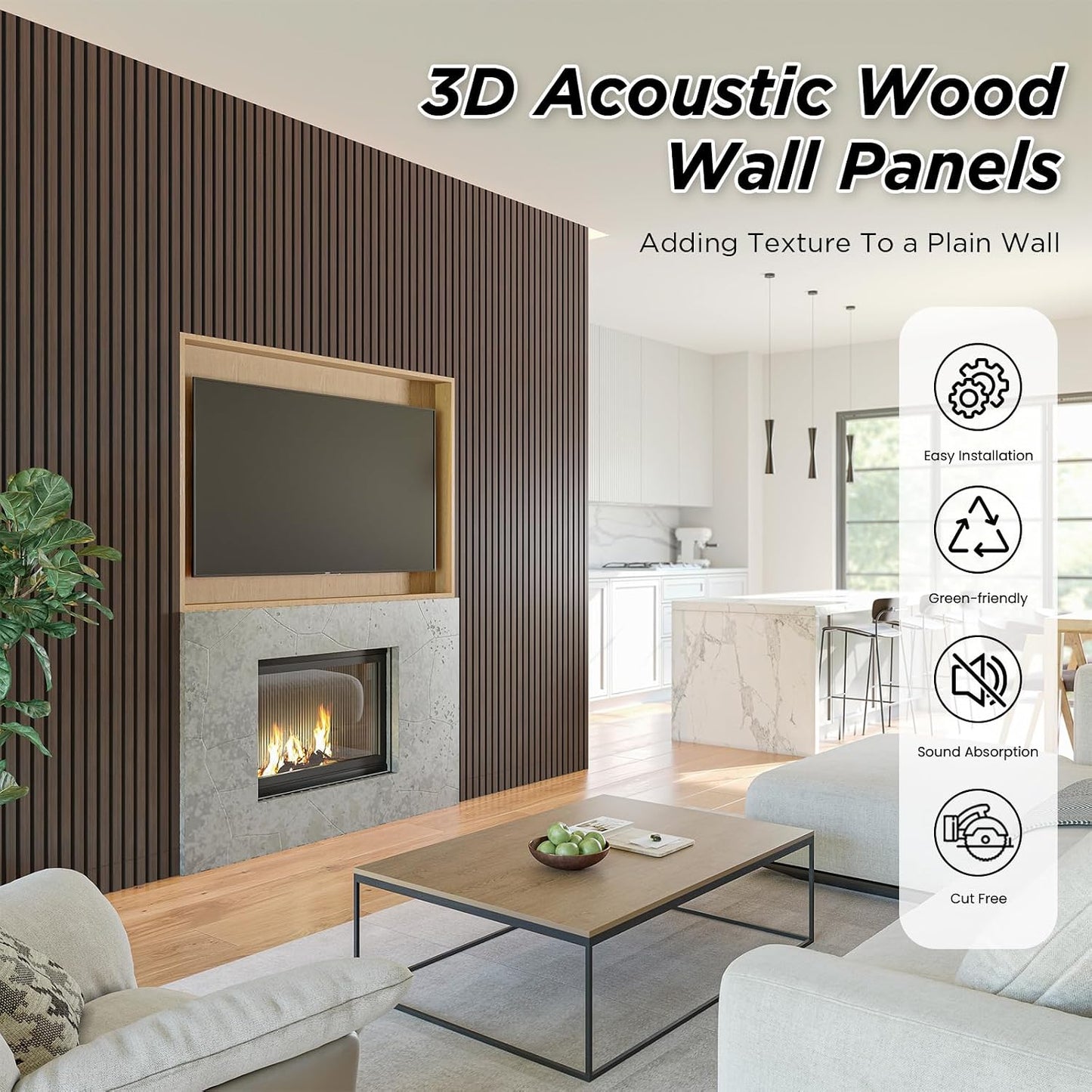 SMARTSTANDARD 4 Pack 105.9" x 12.6" Wood Slat Wall Panels, Dark Walnut | Soundproof Wooden Wall Panels, Acoustic Wood Panels for Wall, 3D Fluted Wood Panels for Interior Wall Decor, Dark Walnut