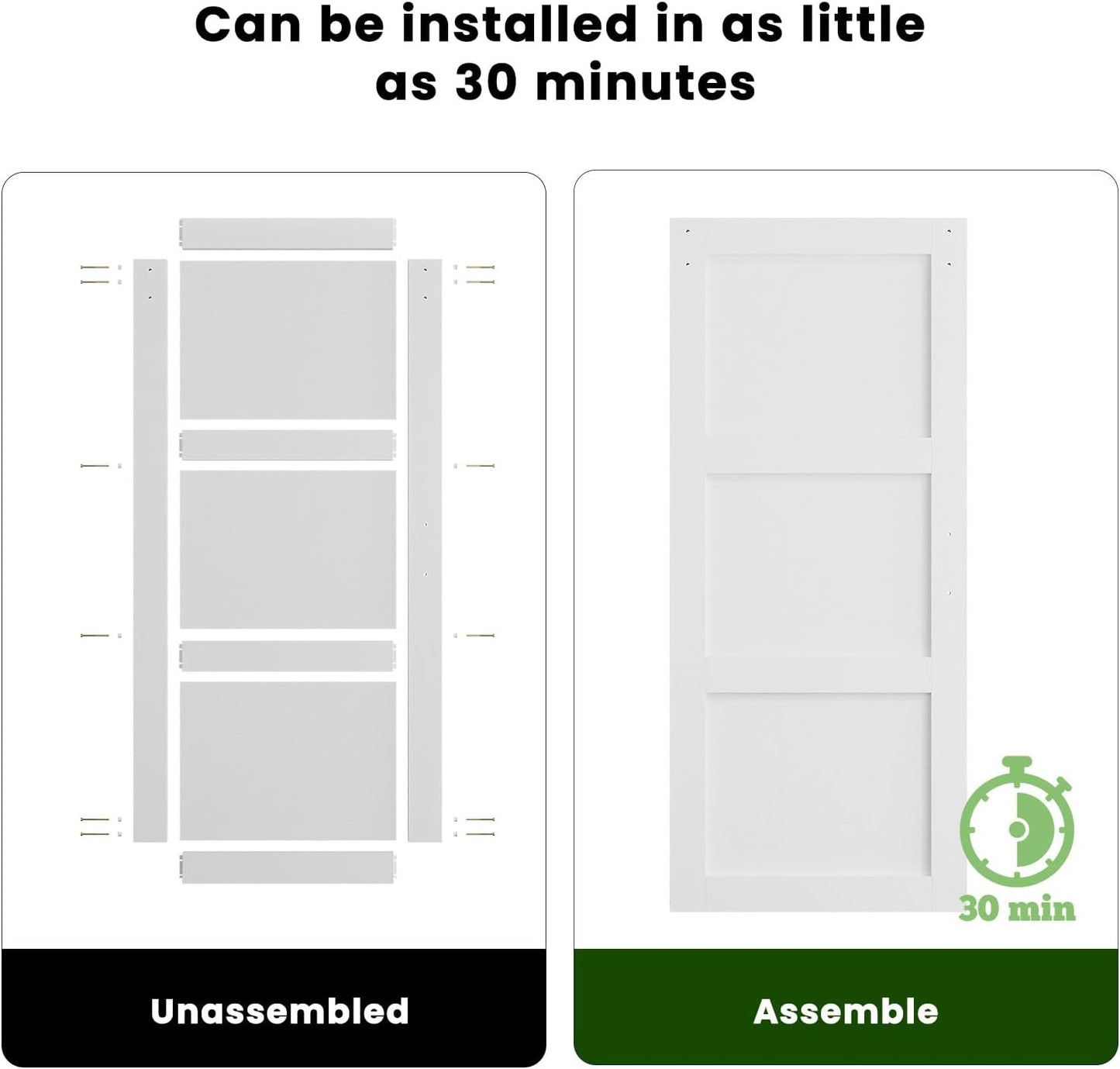 SMARTSTANDARD 40in x 84in Sliding Barn Door with 7FT Hardware Track,3 Panel | Waterproof PVC Surface, Pre-Drilled Holes Easy to Assemble, White, Solid, MDF