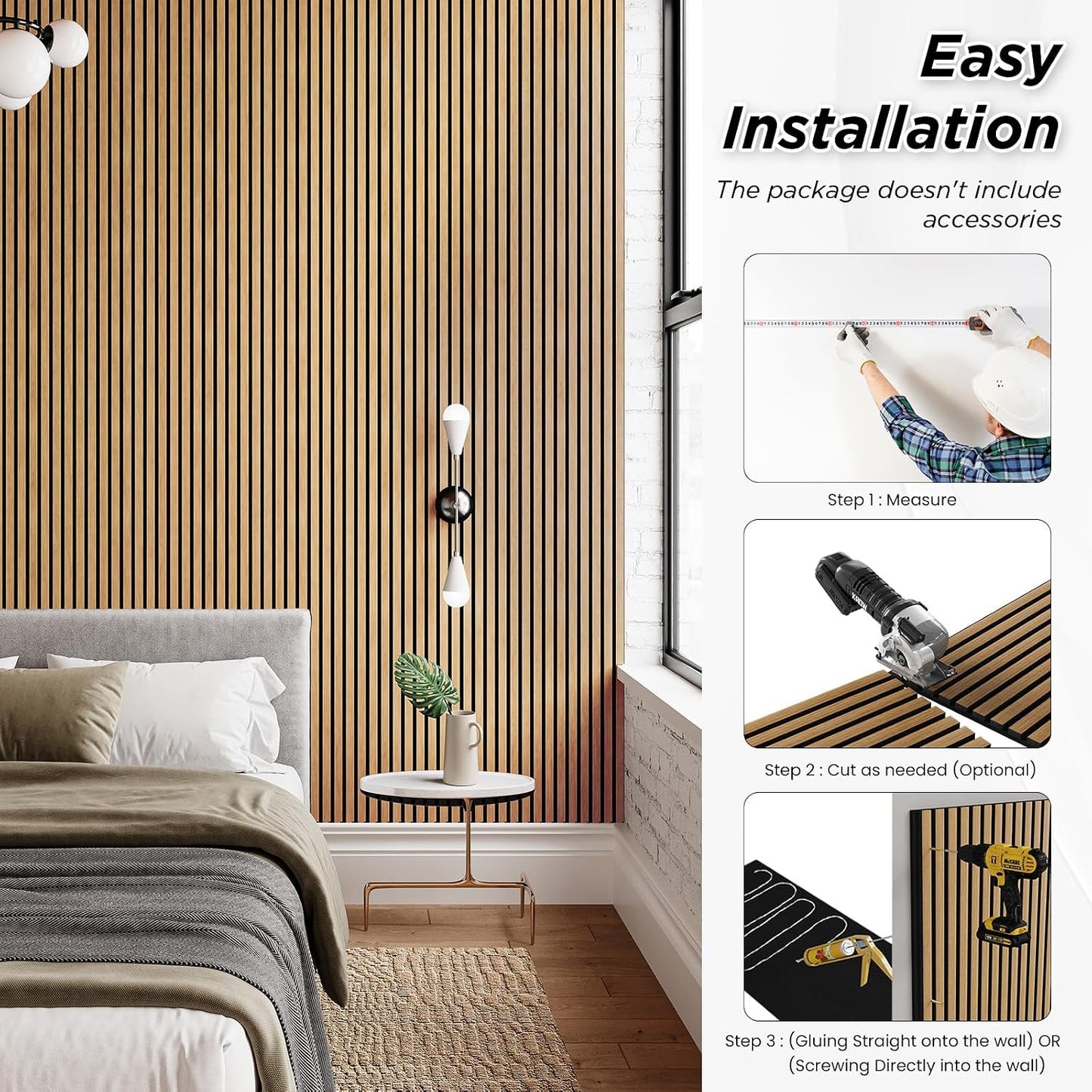 SMARTSTANDARD 2 Pack 106" x 20.5" Wood Slat Wall Panels, American Oak | Soundproof Wooden Wall Panels, Acoustic Wood Panels for Wall, 3D Fluted Wood Panels for Interior Wall Decor