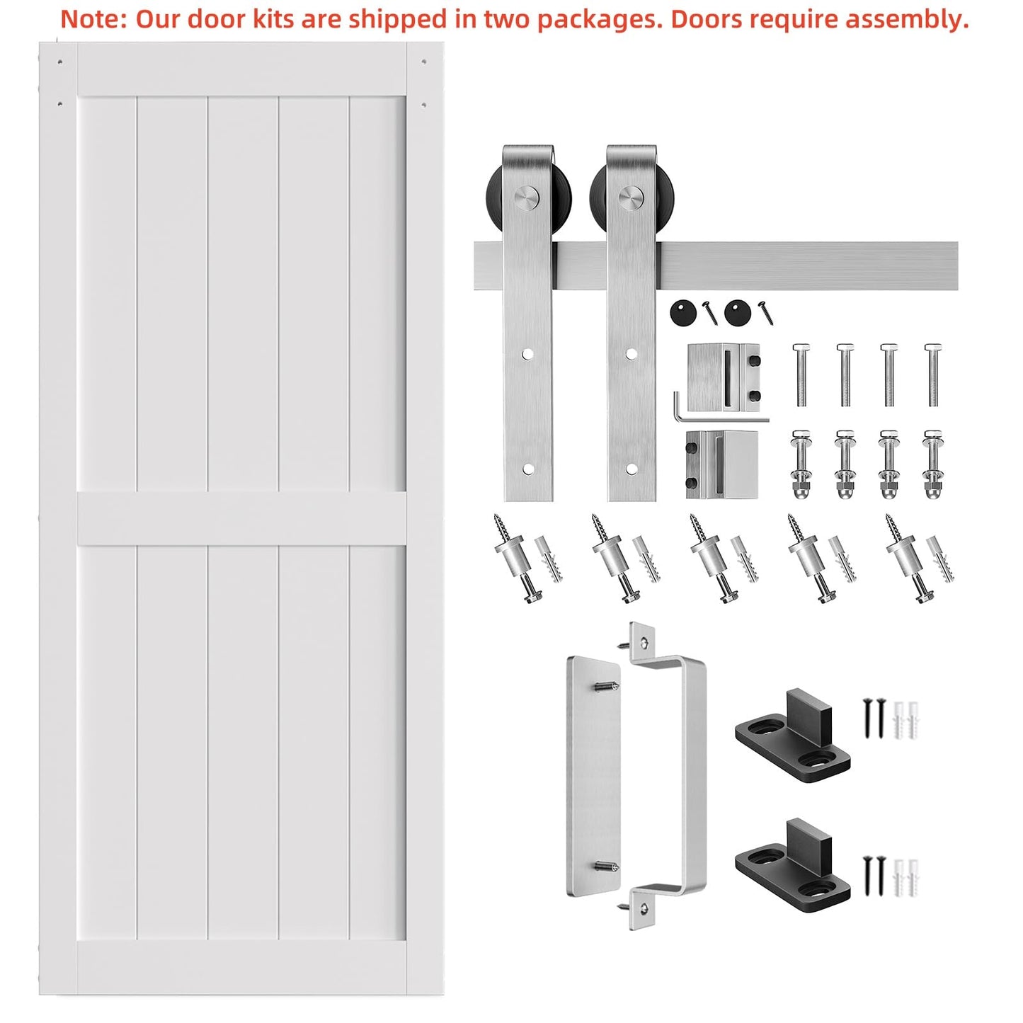 SMARTSTANDARD 34" x 84" White Sliding Barn Door with 6FT Silver Hardware