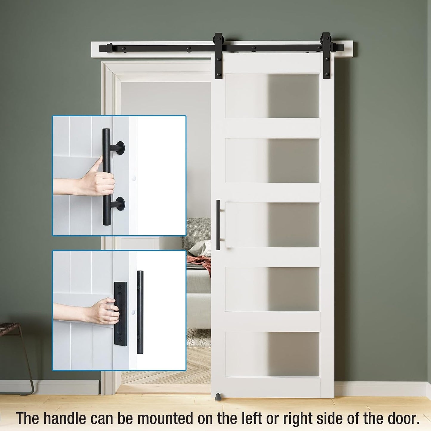 COSHOMER 30in x 84in 5-Panel Sliding Glass Barn Door with 4ft Hardware Kit,Easy Assembly with Pre-Drilled Holes, Waterproof, Frosted Glass for Bathroom-Fit Max Opening 28in x 82in