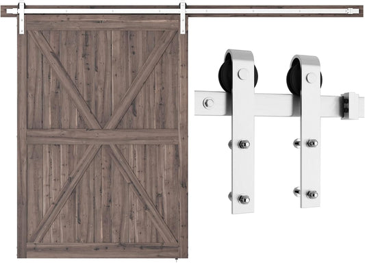 SMARTSTANDARD 10 Feet Brushed Nickel Barn Door Hardware Kit-Heavy Duty Sliding Track-Smoothly and Quietly-Easy to Install-Fit 60" Wide Door Panel (J Shape Hanger)