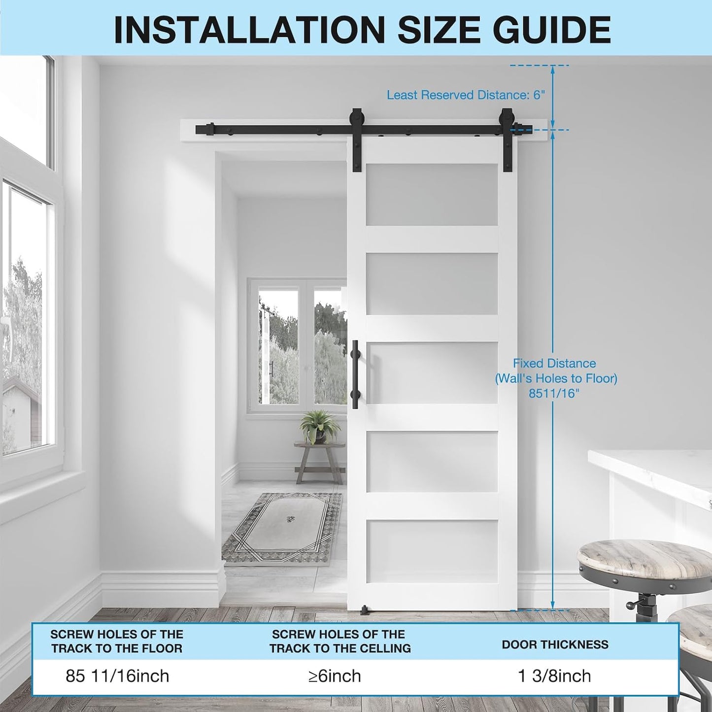 COSHOMER 30in x 84in 5-Panel Sliding Glass Barn Door with 4ft Hardware Kit,Easy Assembly with Pre-Drilled Holes, Waterproof, Frosted Glass for Bathroom-Fit Max Opening 28in x 82in