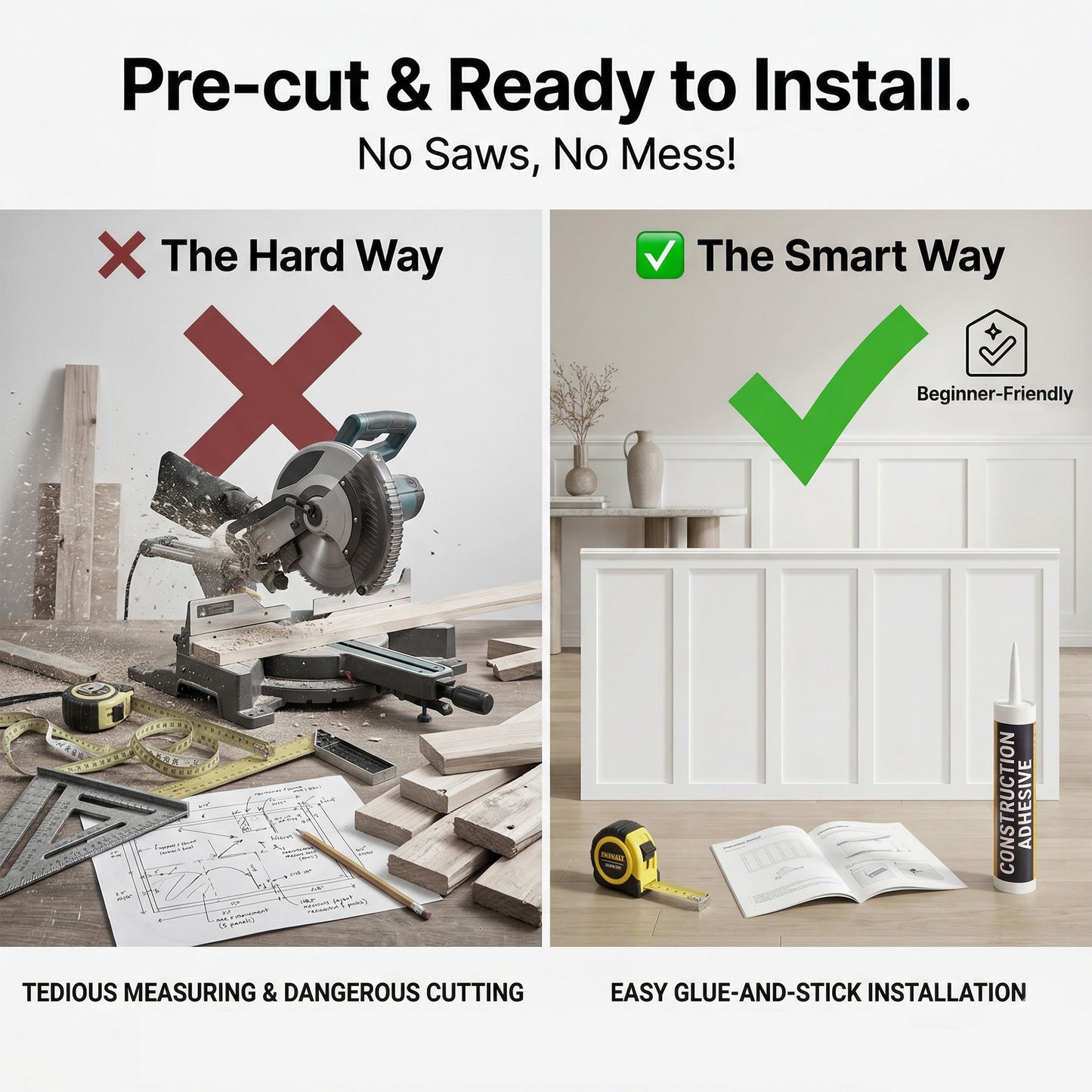 SMARTSTANDARD 220"x51" Premade Board and Batten Wainscoting Kit MDF