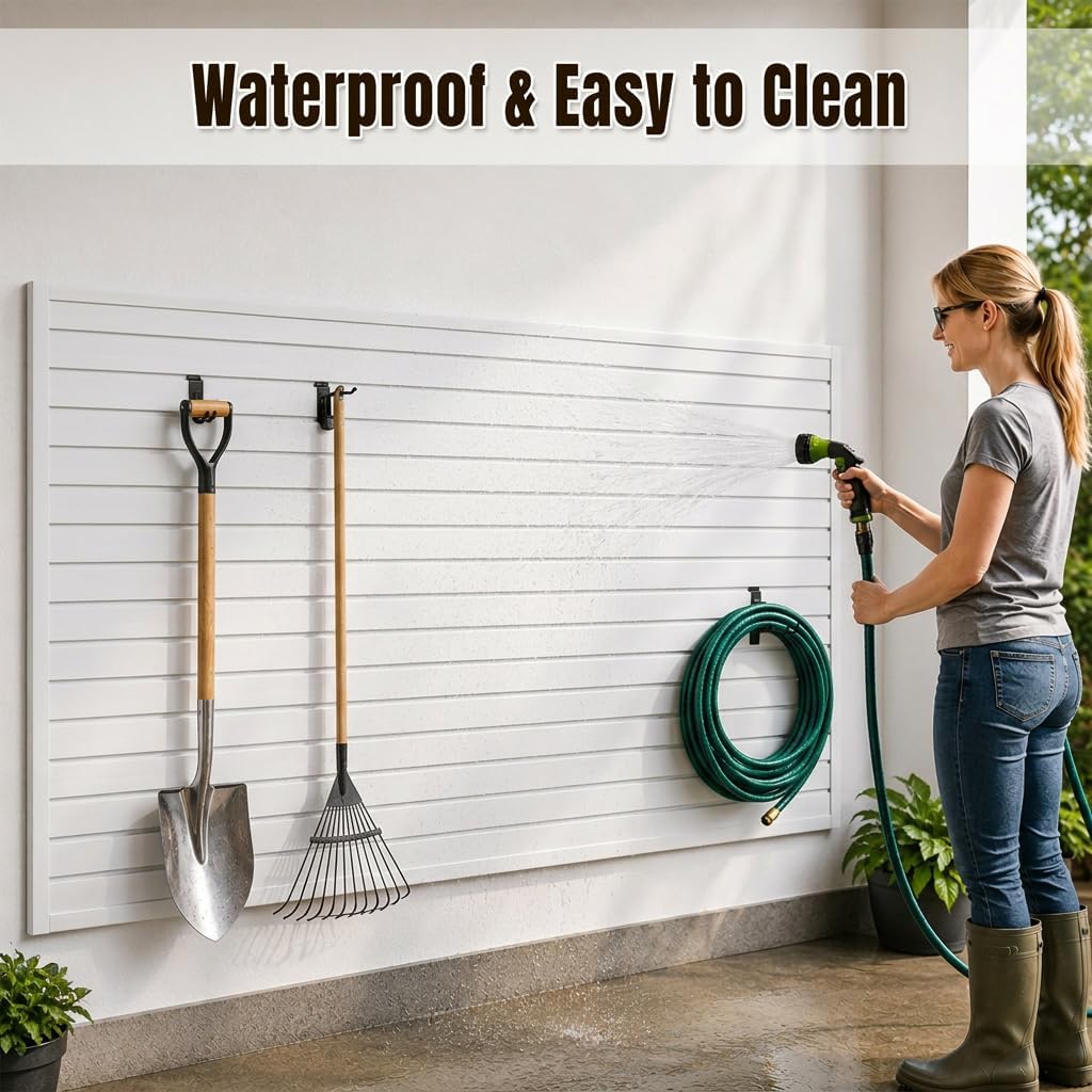 SMARTSTANDARD White Slatwall Panel Set, Wall Organizer for Garden Storage, Wall-Mount Wall Panels, PVC Slat Wall Panel with 31Pcs Garden Storage Accessories, Storage & Organization for Garden Tools