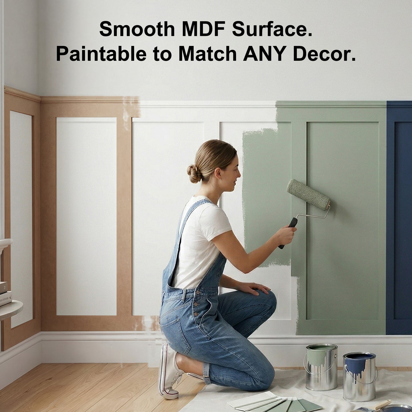 SMARTSTANDARD 220"x51" Premade Board and Batten Wainscoting Kit MDF