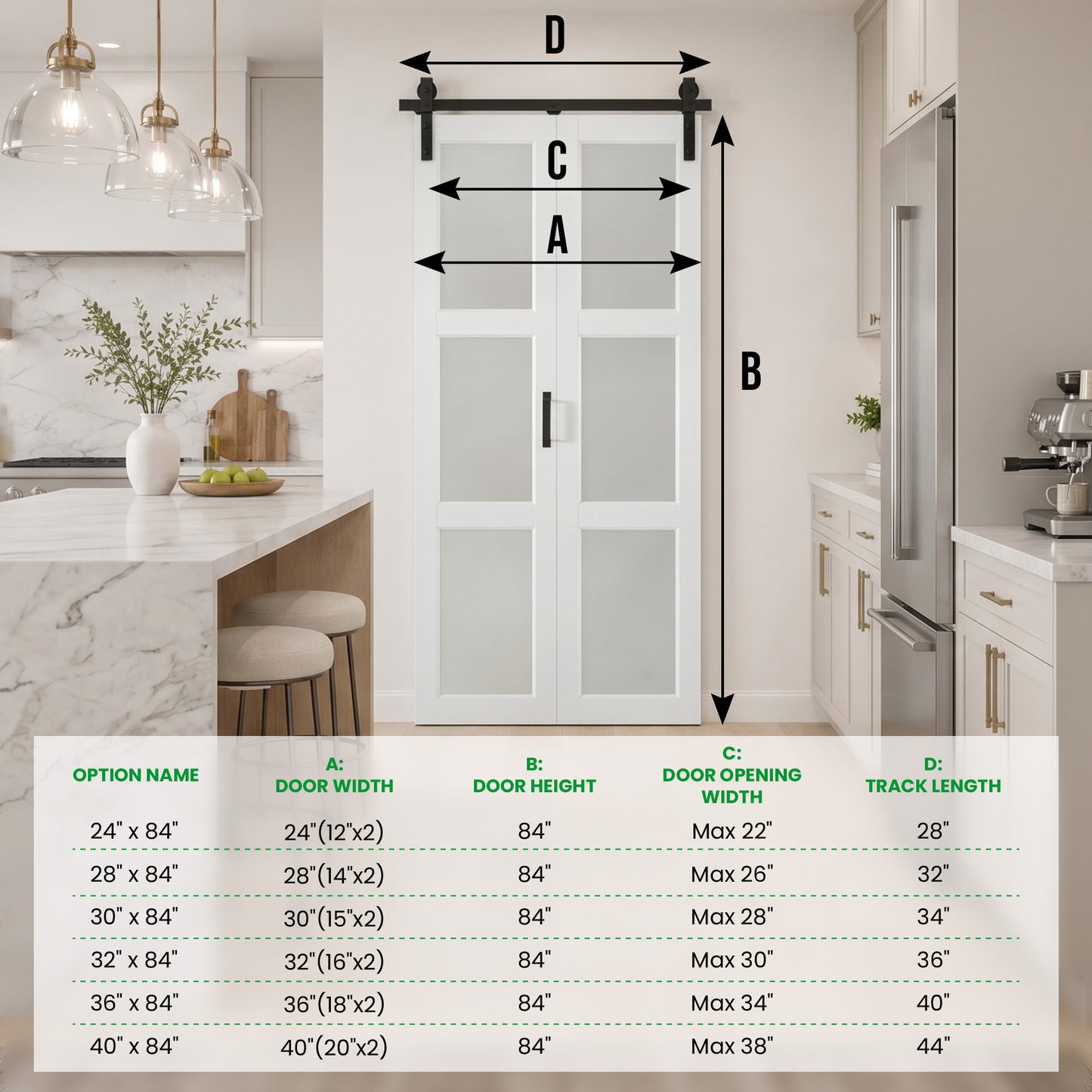 SMARTSTANDARD 30" x 84" (Double 15") Bifold Barn Door with Hardware Kit | MDF Bifold Closet Doors, 3-Lite Frosted Glass Panels, Pre-Drilled, Waterproof PVC Coated Folding Door for Pantry, Bedroom