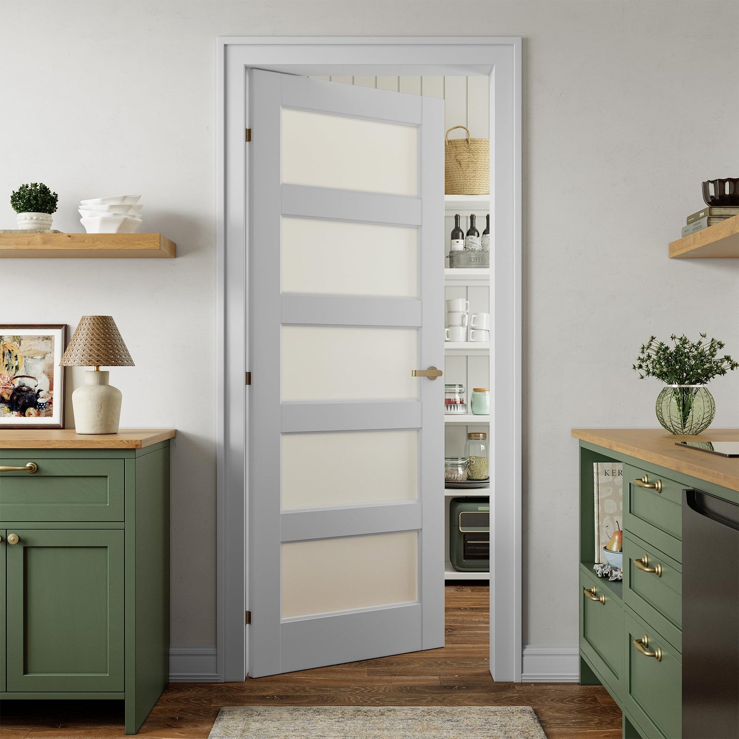 SMARTSTANDARD 30" x 80" Frosted Glass Pantry Door, Solid Core Slab Door