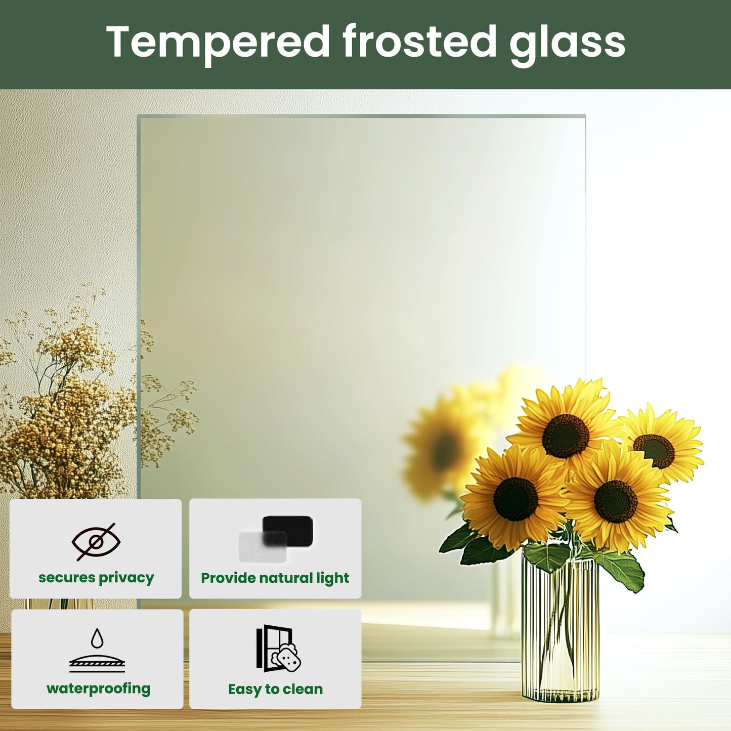 SMARTSTANDARD 36" x 80" Frosted Glass Pantry Door, Solid Core Slab Door