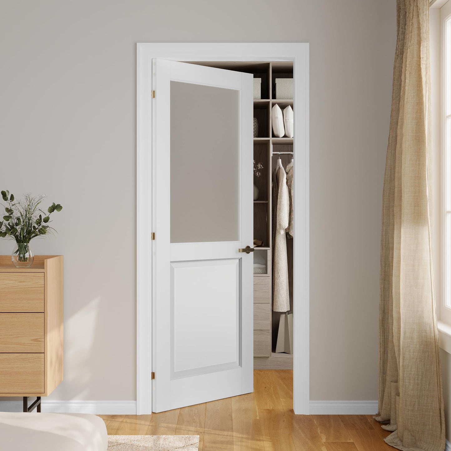 SMARTSTANDARD 28" x 80" Frosted Glass Interior Door Slab, Solid Core