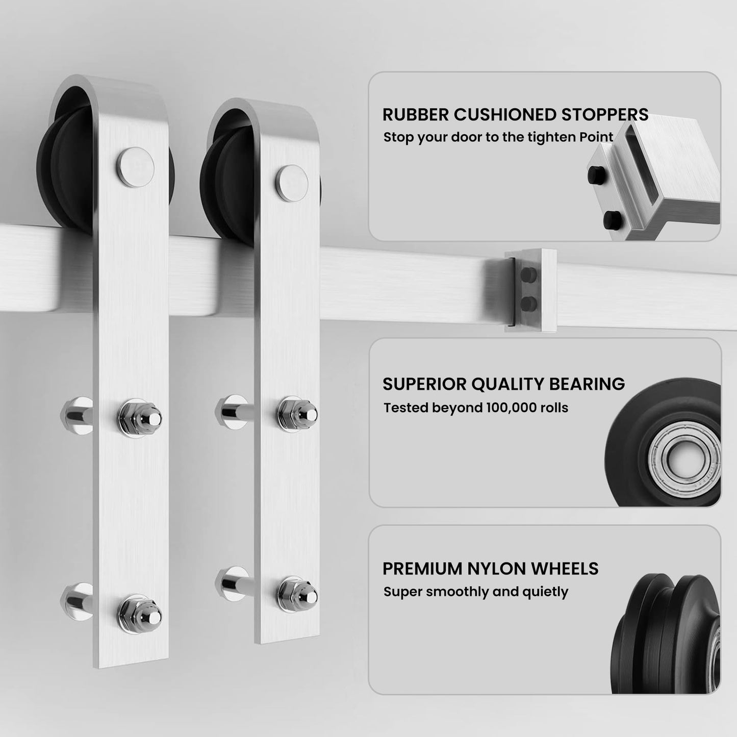 SMARTSTANDARD 26in x 84in Sliding Barn Door with Brushed Nickel Hardware | 5FT Track Kit & Handle, Assembly is Required, DIY Unfinished Solid Spruce Wood Panelled Slab, K-Frame