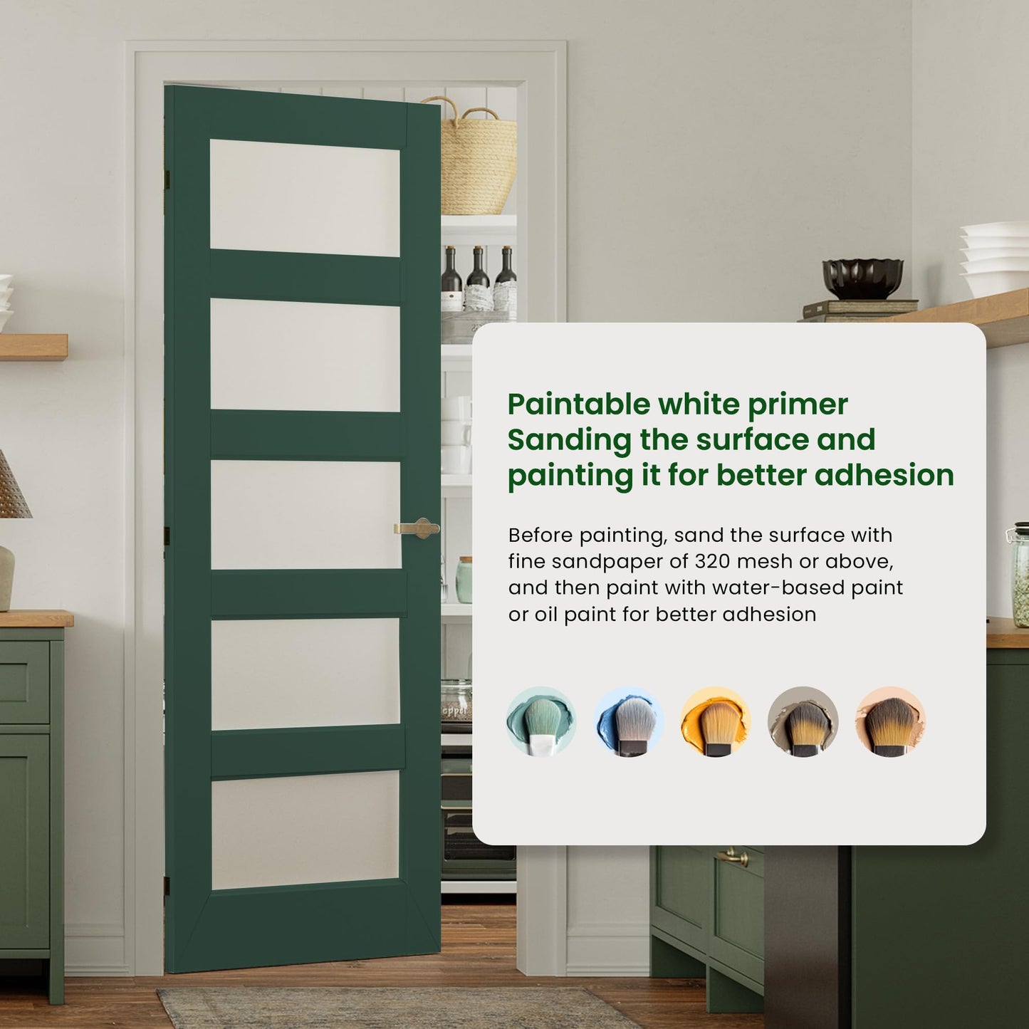SMARTSTANDARD 28" x 80" Frosted Glass Pantry Door, Solid Core Slab Door
