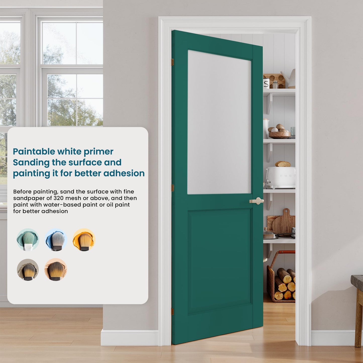 SMARTSTANDARD 24" x 80" Frosted Glass Interior Door Slab, Solid Core