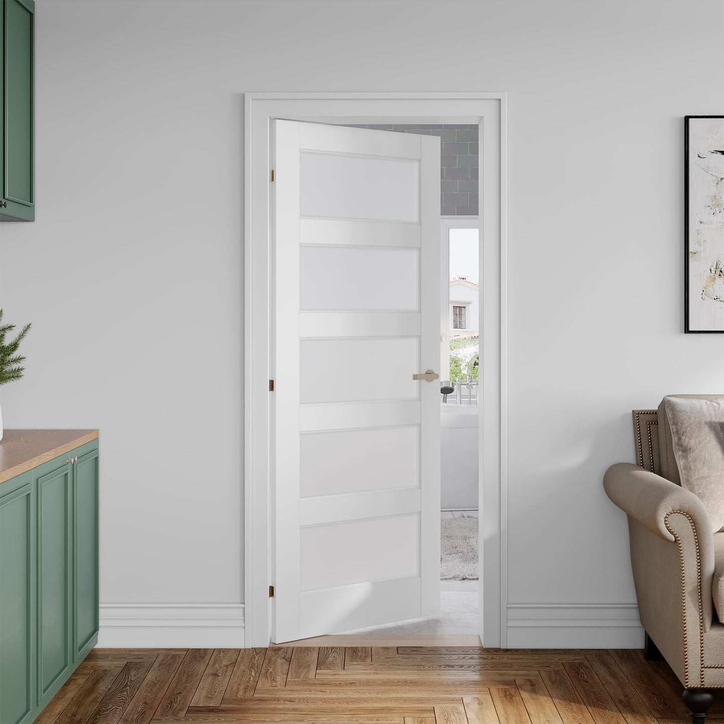 SMARTSTANDARD 24" x 80" Frosted Glass Pantry Door, Solid Core Slab Door