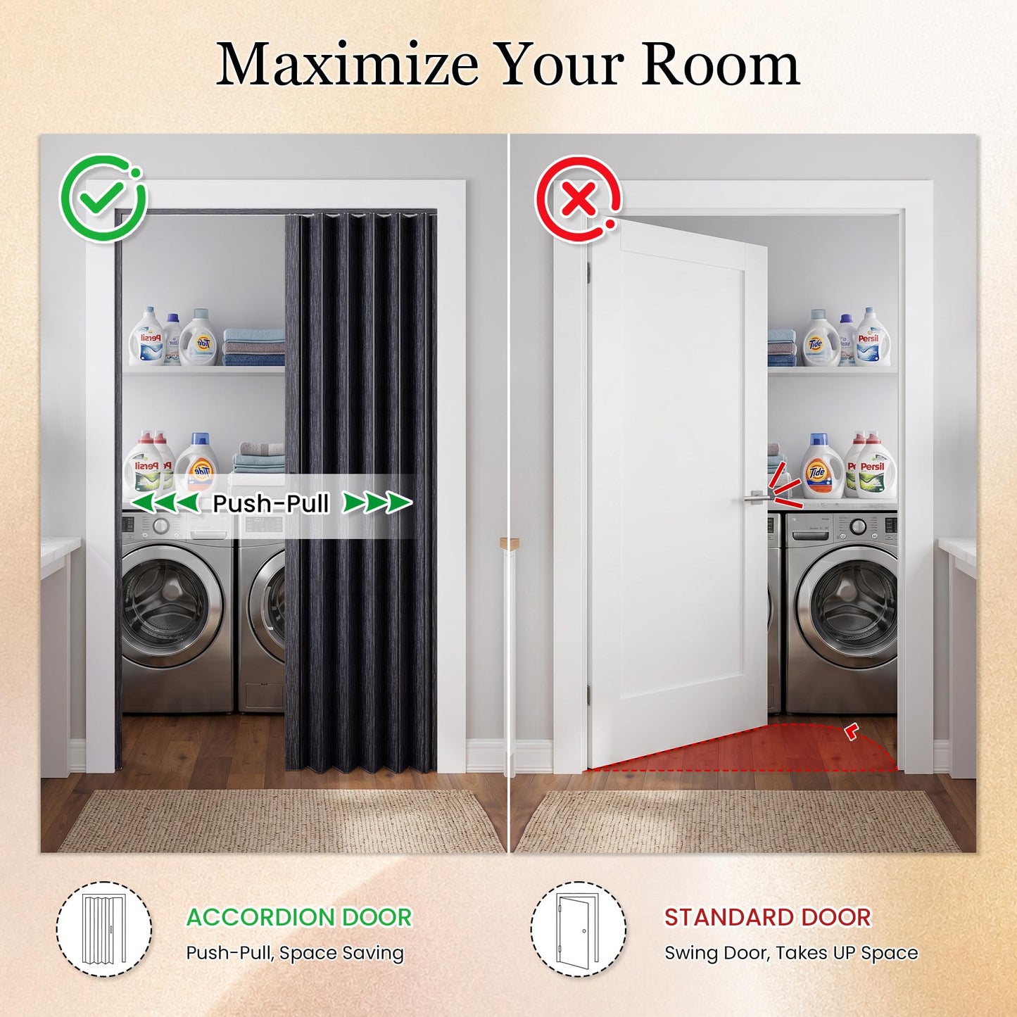 SmartStandard 42" x 80" Accordion Doors, Double Walled, Classic Black