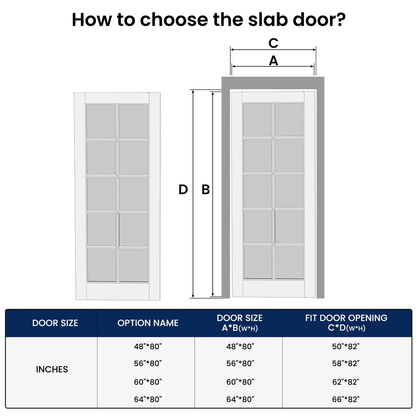 SMARTSTANDARD 56" x 80" Clear Glass French Interior Solid Core Door Slab
